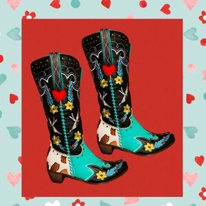 Western Boots With Riveting Leather Tooling Intricate Embroidery Show Stopper!